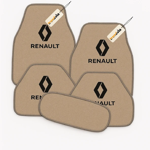 Bej Renk Renault Uyumlu 5’li Halı Paspas Takımı Kaymaz Tabanlı, Yıkanabilir Oto Paspas Seti