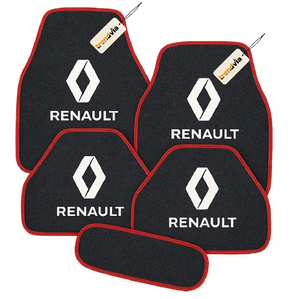 Antrasit Kırmızı Renk Renault Uyumlu 5’li Halı Paspas Takımı  Kaymaz Tabanlı, Yıkanabilir Oto Paspas Seti