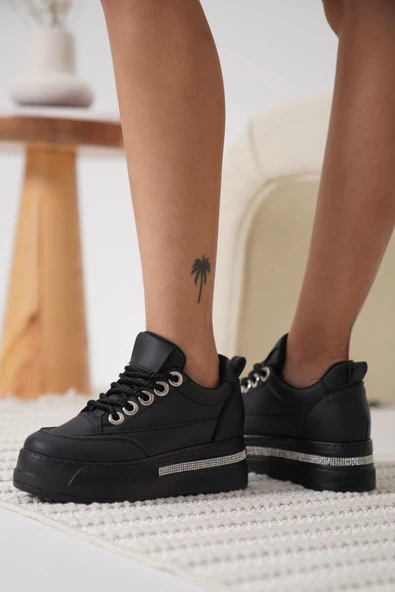 Alice Kadın Siyah Tabanlı Siyah Gizli Topuklu Sneaker - Resim 5