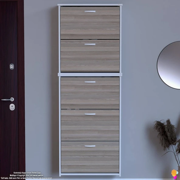 Modilayn VERVE Asma Kapı Önü 72x194x26 cm’ lik 5 Düşer Kapak 10 Göz Bölmeli Ayakkabılık - 3