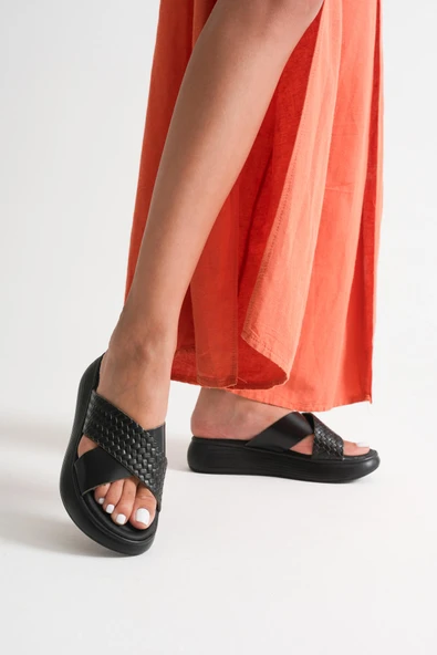 Fayn Siyah Hakiki Deri Terlik - Resim 12