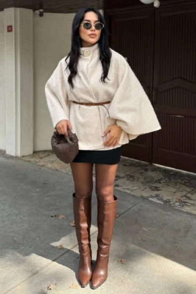 Kadın Yarasa Kol Kemerli Panço Ceket ürün görseli