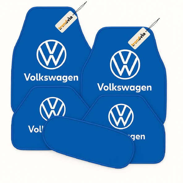 Mavi Renk Volkswagen Logolu Oto Halı Paspas Takımı 5 Parça, Araca Uyumlu, Dayanıklı ve Estetik
