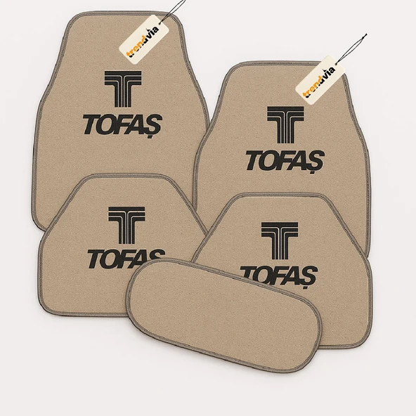 Bej Renk Tofaş Logolu 5 Parça Halı Oto Paspas Seti Kaymaz, Su Geçirmez ve Şık Tasarımlı Araç Halı Paspası