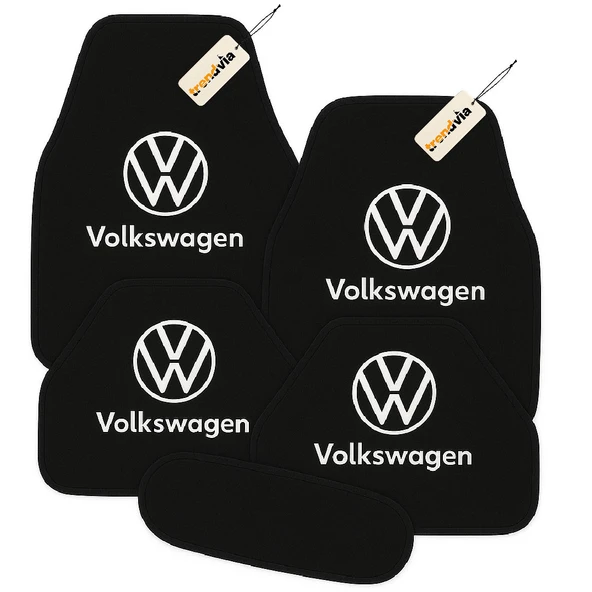 Siyah Renk Volkswagen Logolu Oto Halı Paspas Takımı 5 Parça, Araca Uyumlu, Dayanıklı ve Estetik