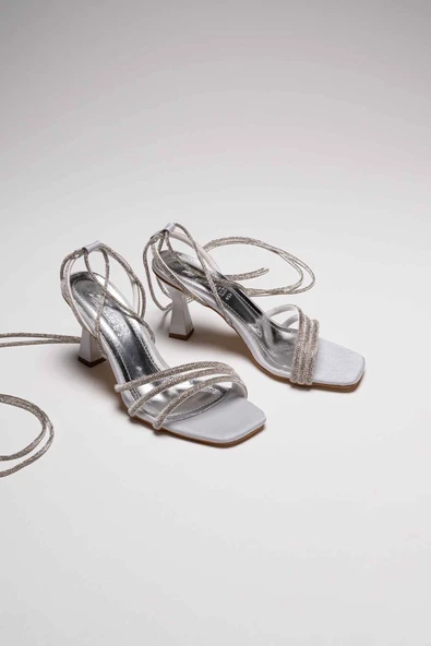 South Gri Taşlı Kadın Topuklu Sandalet - 3