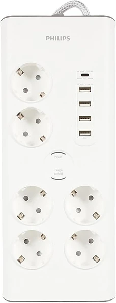 PHILIPS SPN7060WA6LI PRİZ BEYAZ AC5XUSB 40W 900J ürün görseli 1