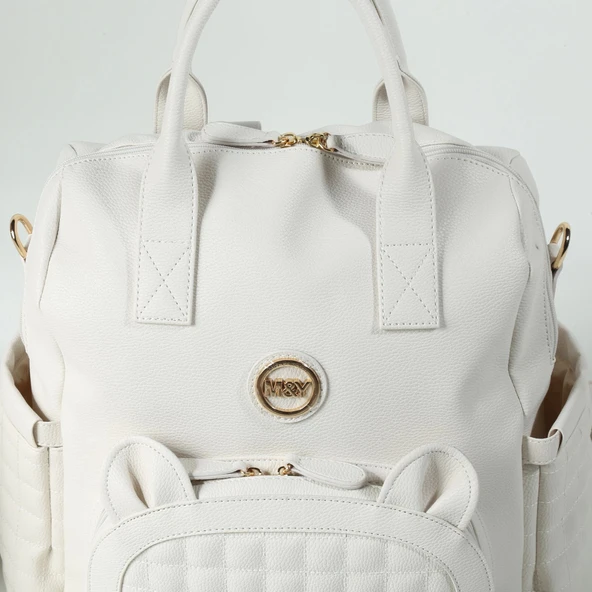 M&y Kitty Deri Anne Bebek Bakım Sırt Çantası 7271 Krem - Resim 3