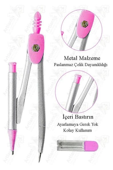 0.7 Uçlu Metal Pergel 1 Adet Fixpoint Kutulu Metal Pergel Versatil Uçlu Mekanik Kalem Basmalı Uçlu Pergel - 3