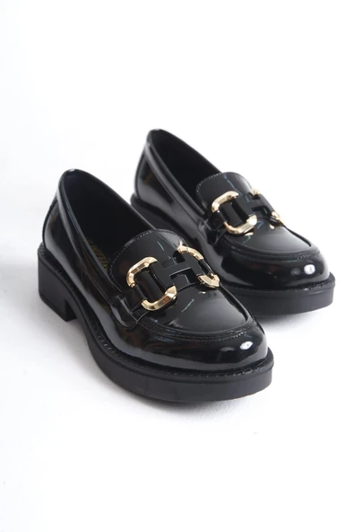 Caro Rugan Siyah Gold Tokalı Kadın Loafer - Resim 11