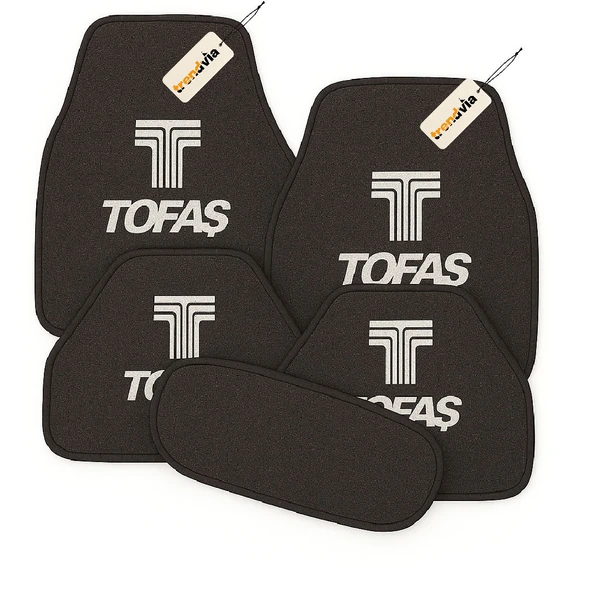 Antrasit Renk Tofaş Logolu 5 Parça Halı Oto Paspas Seti  Kaymaz, Su Geçirmez ve Şık Tasarımlı Araç Halı Paspası