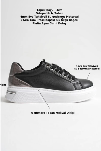 Vega Platin Detaylı Siyah Kadın Spor Ayakkabı - Resim 7