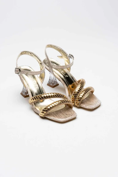 Kendy Altın Taşlı Kadın Topuklu Sandalet - 8