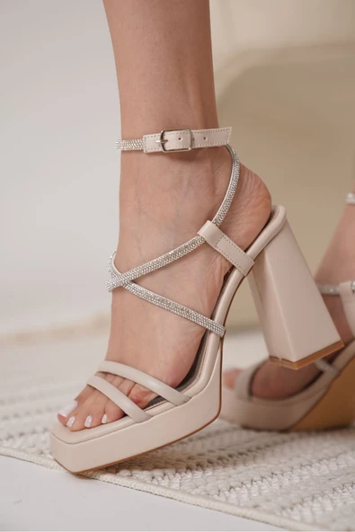 Carmen Kadın Bej Topuklu Sandalet - Resim 8