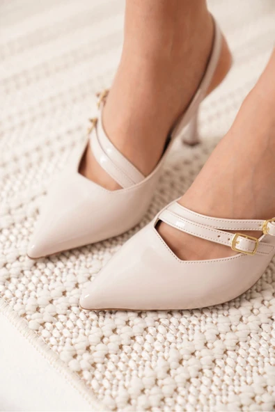 Lenora Kadın Bej Rugan Topuklu Ayakkabı - Resim 8