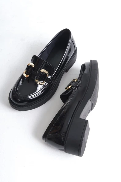 Caro Rugan Siyah Gold Tokalı Kadın Loafer - Resim 4