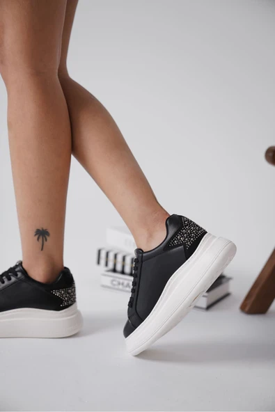 Grace Arkası Taşlı Siyah Kadın Sneaker - Resim 6