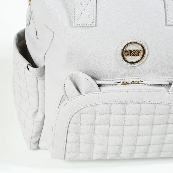 M&y Kitty Deri Anne Bebek Bakım Sırt Çantası 7271 Gri - Resim 6