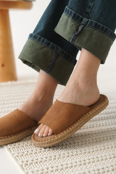 Grey Süet Taba Kadın Terlik - Resim 5