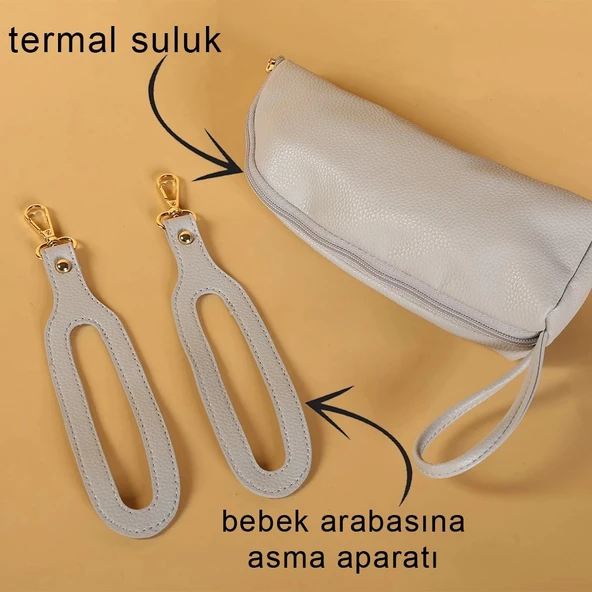 M&y Kitty Deri Anne Bebek Bakım Sırt Çantası 7271 Gri - Resim 2