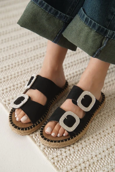 Tyna Süet Siyah Taşlı Kadın Terlik ürün görseli 1