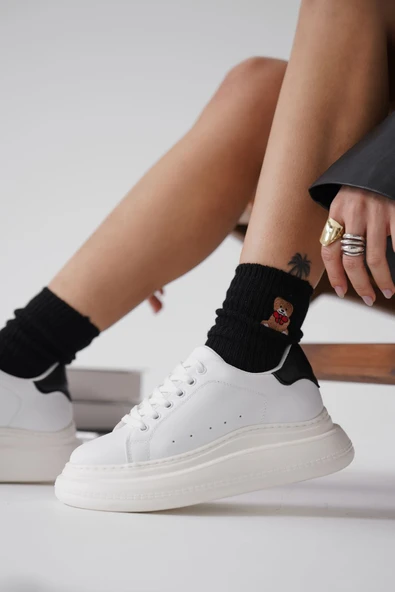 Bella Beyaz Arkası Siyah Kadın Spor Ayakkabı - Resim 7