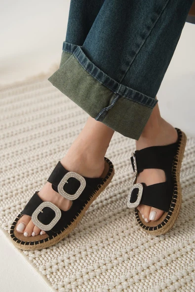 Tyna Süet Siyah Taşlı Kadın Terlik - Resim 10