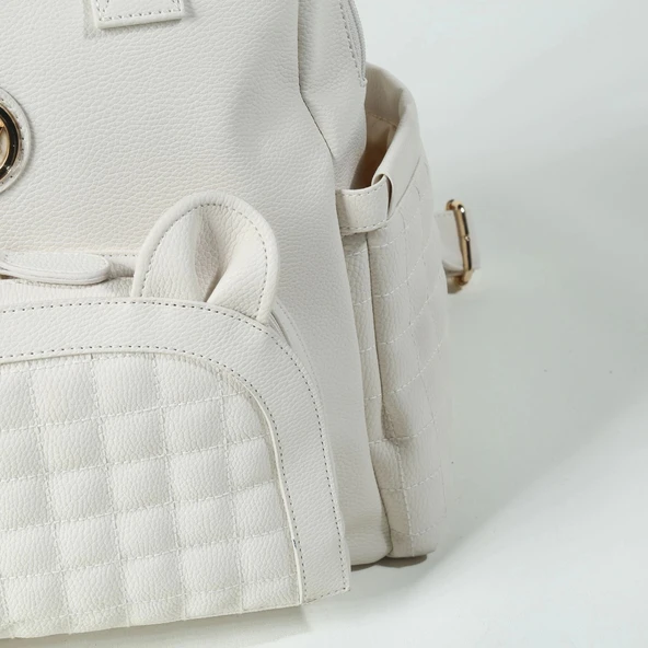 M&y Kitty Deri Anne Bebek Bakım Sırt Çantası 7271 Krem - Resim 4