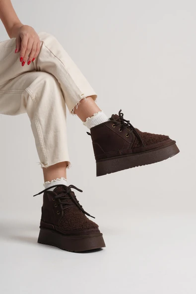 Loana Kadın Kürklü Acı Kahve Kışlık Kalın Tabanlı Bot - Resim 4