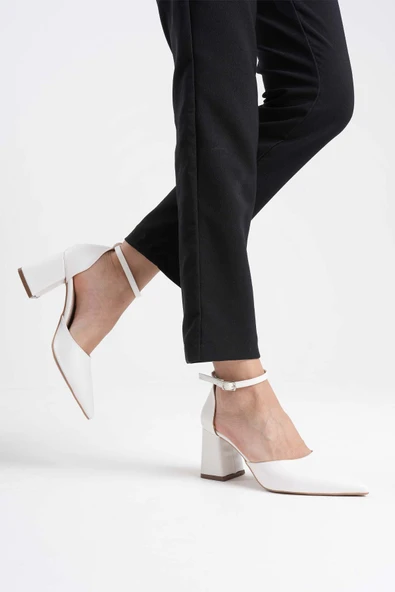 Doren Beyaz Cilt Kadın Topuklu Ayakkabı - Resim 9
