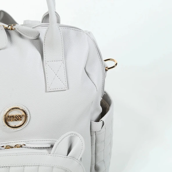 M&y Kitty Deri Anne Bebek Bakım Sırt Çantası 7271 Gri - Resim 5