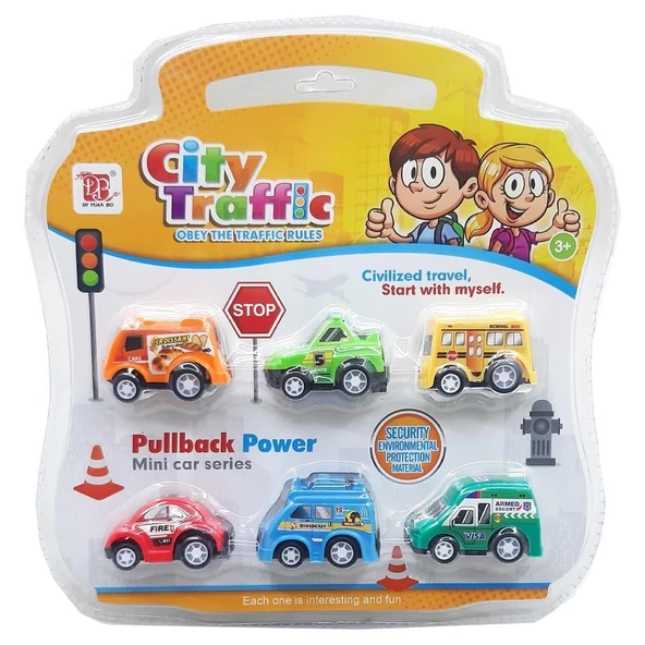 6'Lı Çanta Paket Mini Çek Bırak Araba Seti