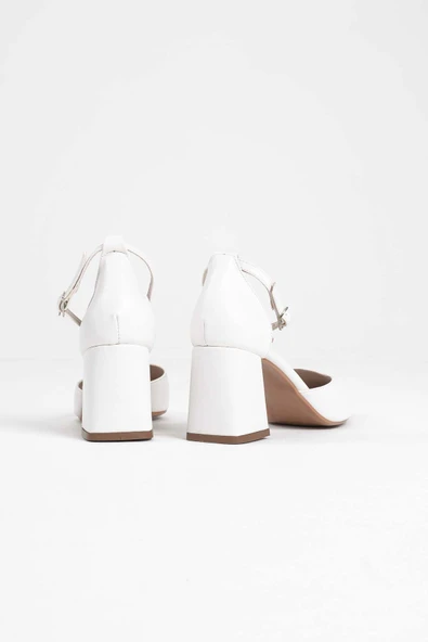 Doren Beyaz Cilt Kadın Topuklu Ayakkabı - Resim 3