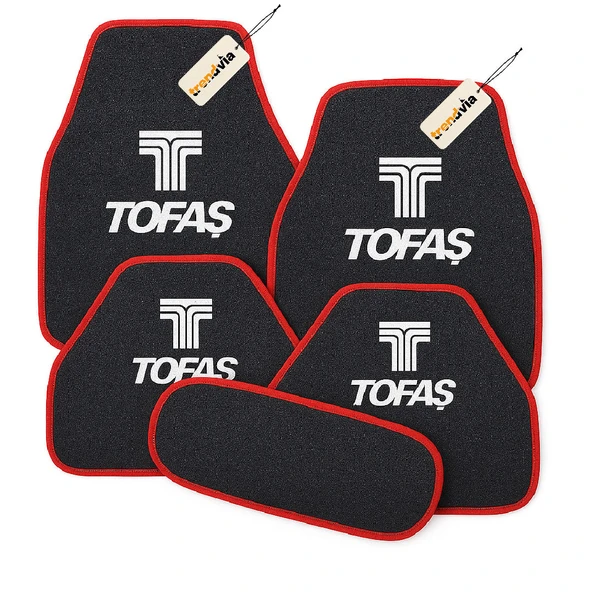 Antrasit Kırmızı Renk Tofaş Logolu 5 Parça Halı Oto Paspas Seti Kaymaz, Su Geçirmez ve Şık Tasarımlı Araç Halı Paspası