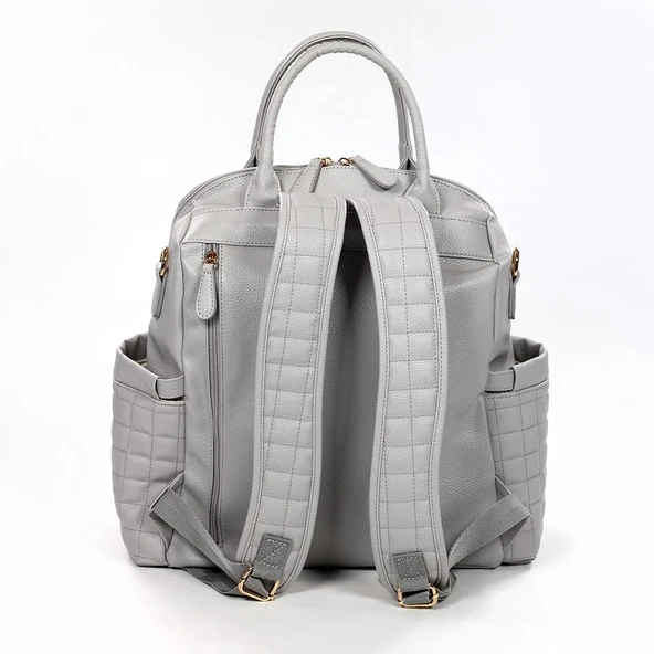 M&y Kitty Deri Anne Bebek Bakım Sırt Çantası 7271 Gri - Resim 4