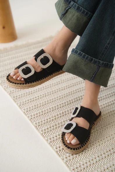 Tyna Süet Siyah Taşlı Kadın Terlik - Resim 8