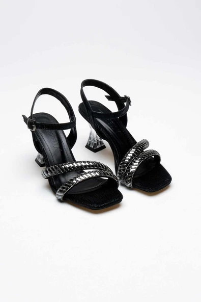 Kendy Siyah Taşlı Kadın Topuklu Sandalet - Resim 12