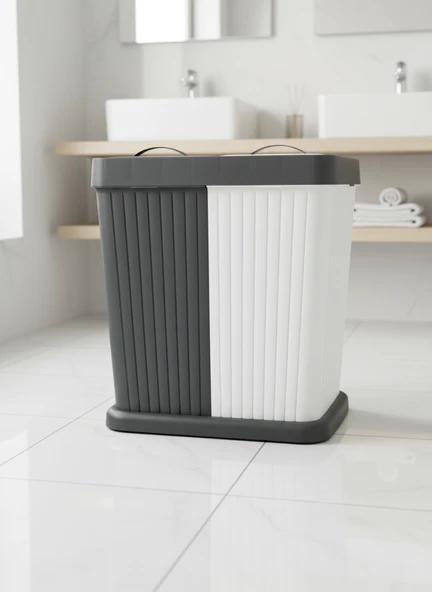 Kapris Twins Modern İki Bölmeli Kirli Çamaşır Sepeti ST-288 - Resim 3