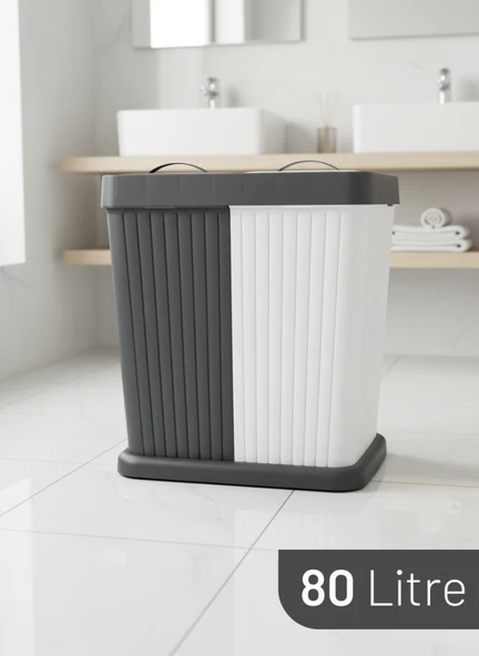 Kapris Twins Modern İki Bölmeli Kirli Çamaşır Sepeti ST-288 ürün görseli 1