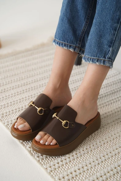 Nelly Acı Kahve Hakiki Deri Terlik - Resim 11