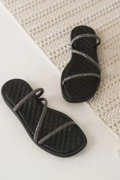 Alba Siyah Kadın Taşlı Terlik - Resim 12