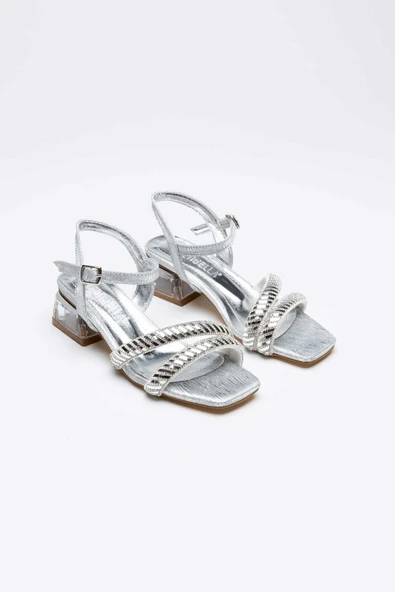Rule Gümüş Taşlı Kadın Topuklu Sandalet - 10