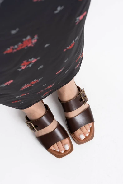 Alessi Acı Kahve Hakiki Deri Terlik - Resim 9