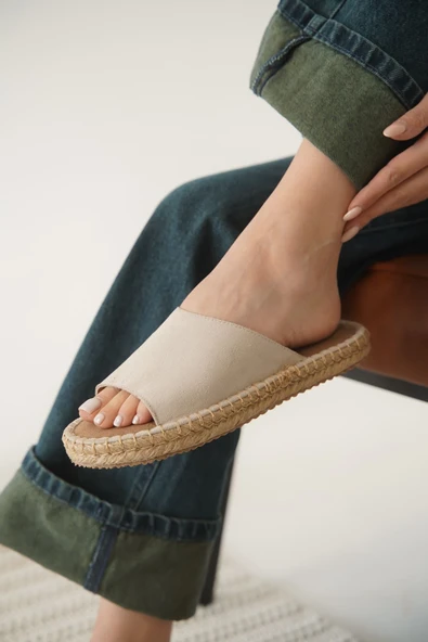 Grey Süet Bej Kadın Terlik - Resim 9