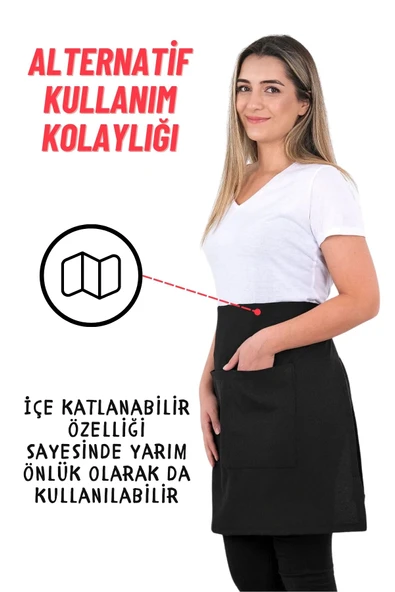 Simple 3lü Set Ayar Askılı Cepli Mutfak Önlüğü Seti (2 ELDİVEN) Şef Garson Kafe Aşçı Barista - 7
