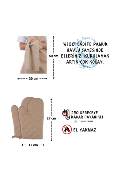 Star Ayar Askılı Havlulu 4lü Mutfak Önlüğü Seti (2 ELDİVEN) - 6