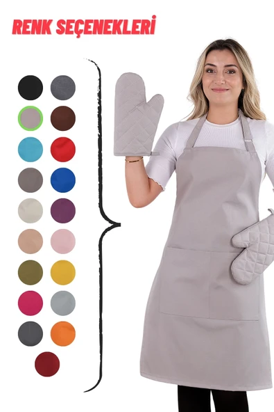 Simple 3lü Set Ayar Askılı Cepli Mutfak Önlüğü Seti (2 ELDİVEN) Şef Garson Kafe Aşçı Barista - 5