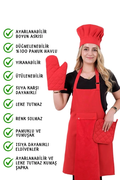 Star Ayar Askılı 5li Mutfak Önlüğü Seti (AYAR ASKILI HAVLULU ÖNLÜK, ŞAPKA, ELDİVEN, TUTACAK) - 2