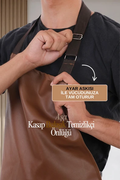 Suni Deri Su Geçirmez Bulaşıkçı Önlüğü Aşçı Önlüğü Kasap Önlüğü Temizlikçi Önlüğü - 11