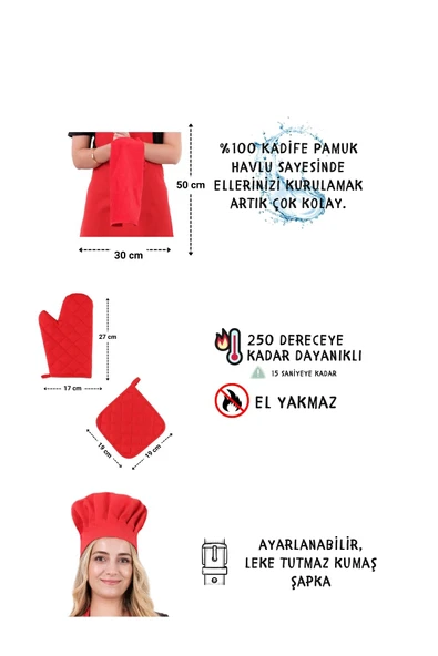 Star Ayar Askılı 5li Mutfak Önlüğü Seti (AYAR ASKILI HAVLULU ÖNLÜK, ŞAPKA, ELDİVEN, TUTACAK) - 6